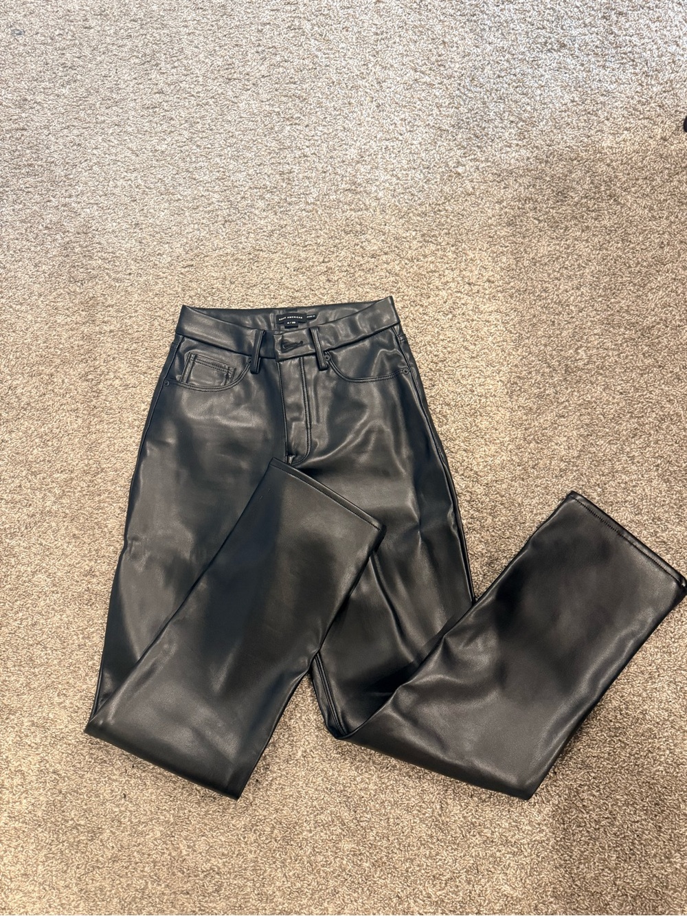 Good American Black Faux Leather Straight Leg Jeans